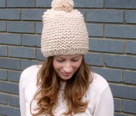 Chunky pom pom beanie hat