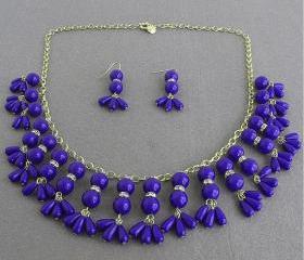 Blue necklace, beadwork necklace, bubble necklace, bib bubble necklace, bridesmaid gifts, bubble necklace