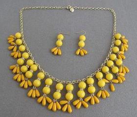 yellow necklace, beadwork necklace, bubble necklace, bib bubble necklace, bridesmaid gifts, bubble necklace