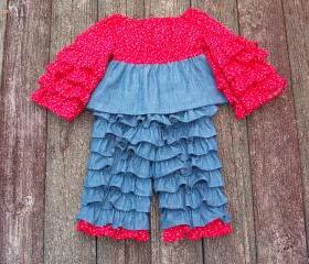 Girls Ruffle Back Pants and Matching Top Size 3 to 4