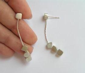  Long Sterling Silver Earrings, Dangling Cubes Earrings