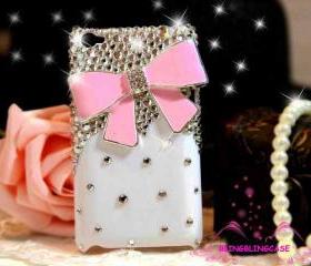 iPod Touch 4 Case, White case Pink Bow iPod Touch 4 Case, Cute iPod Touch 4th Case, Crystal Bling iPod Touch 4 case, iPod Touch 4 gen case