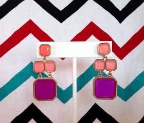 Kate Spade Inspired Geo Pink Purple Earrings