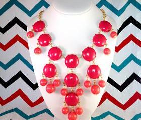 J-CREW Inspired Bubble Bib Statement Necklace in Hot Pink - Ships from USA!