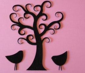 Curly tree with birds BLACK FELT