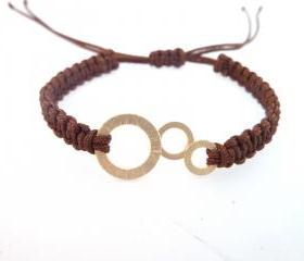  Brown Macrame Bracelet , Handmade brown macrame bracelet with gold plated bubbles charm