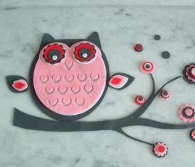 Felt Owl on branch with flowers