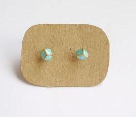 SALE - Lil Blue Cubic Cube Ear Stud Earrings - Gift under 15