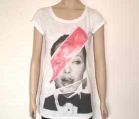 David Bowie Angelina Jolie white burnout t shirt for women
