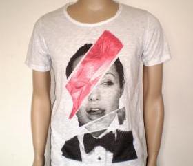 David Bowie Angelina Jolie white burnout t shirt for men 