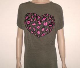 Military long tshirt mini dress with purple and black leopard heart