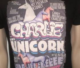 Charlie the unicorn black tshirt for men humor tee vintage style effect