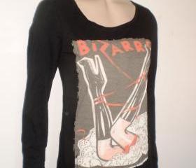 T Shirt Black women vintage burlesque poster cabaret advertising scoop neck