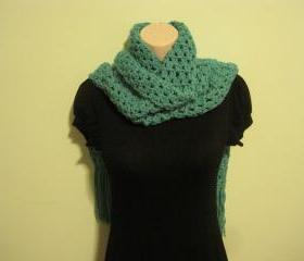 Crochet Scarf, Cowl, Neckwarmer, Extra Long - aqua (SC9)