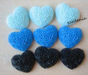 9PCS - Heart Flower Cabochons - Resin - Blue, Royal Blue and Black Mix - 19x21mm - Cabochons by ZARDENIA