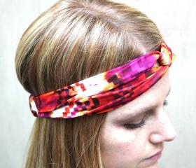 Knotted Headband, Turband, Aztec Print, Orange, Fuschia, Yellow 