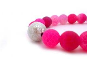 Pink Agate Beaded Bracelet, Frost dream fire dragon agate beads and silver stardust bead