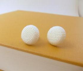 White Button Earrings , Synthetic button jewelry, White Ivory Bridal earrings, under 20