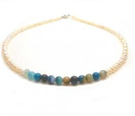 Delicate White Multi-hue Blue Agate Beads and Pearls Necklace,Semi Precious stones freeform Natural freshwater pearls,faceted agate