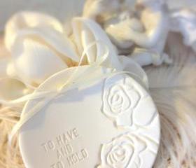  CUSTOM- Classic Wedding Ring Bearer Bowl with Elegent Rose Imprints, Custom Ring Holder Dish handmade with wedding Vows 'To Have & To Hold'