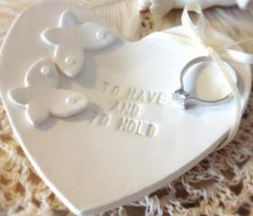  CUSTOM- NEW Classic Butterflies Heartshape Wedding Ring Bearer Bowl, Custom Ring Holder handmade with Pearl Embellishments