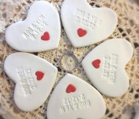  CUSTOM- 5pc Wedding Favors Mini Heart Ornament Thank You Gift - Clay Heart Table Ornament Personalized