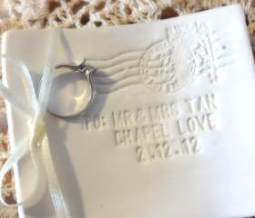CUSTOM- Love Note Delivery Wedding Ring Bearer Bowl with Vows & Location of Ceremony, Custom Ring Holder Dish handmade