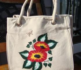 Painted Tote Bag With Bright Flowers