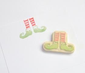 Hand Carved Rubber Stamp / Elf Shoes