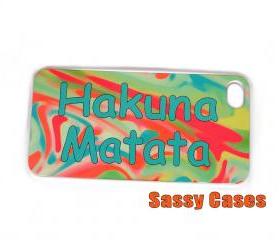 Mint and Coral Hakuna Matata iPhone 4 iPhone 4S Case Decorative Rubber Case