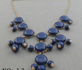 handmade dark blue bubble necklace,bib statement necklace,holiday party,beaded jewelry necklace,statement necklace-JCrew Inspired