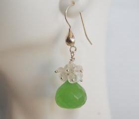  Gemstone Cluster Dangle Earrings - AAA green quartz and Moonstone cluster Dangle earrings