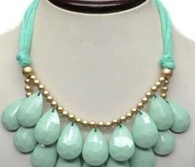 handmade blue teardrop bubble bib necklace, bubble necklace, bubble jewelry,bib statement jewelry,links jewelry necklace