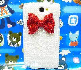 Bling Pearl Bow Samsung Galaxy Note II case, Samsung N7100 Galaxy Note 2 case, Crystal Red Bow Samsung N7100 Galaxy Note 2 case A1 