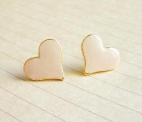 SALE - Large Sexy Tan Nude Heart Stud Earrings - Gift under 10