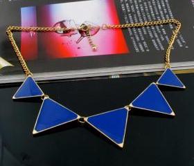 Triangle necklace, Blue triangle necklace, statement necklace, Bib necklace