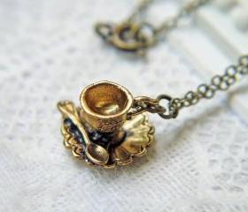 Antique Gold Teacup Necklace. Romantic. Nostalgic Look