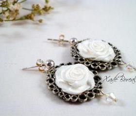 Classic white rosette post earrings