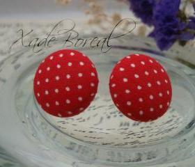 Free shipping to US-Red Polka dot fabric button earrings