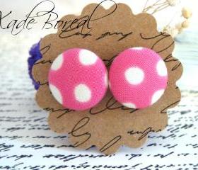 Free shipping to US-Pink Polka dot fabric button earrings