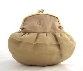 Clutch, Framed Clutch Purse, Taffeta, Gold, Fleur-de-lis 