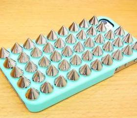 Shine Silver Metal Spike Punk Stud Blue Hard Case Cover For Apple iPhone 4 case, iphone 4G case, iphone 4S case 5P