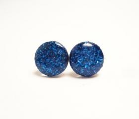 SARAH - Navy Blue Glitter Stud Earrings