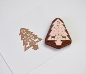 Hand Carved Rubber Stamp / Christmas Tree