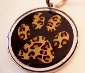 Leopard Paw Print Black Pet ID Tag