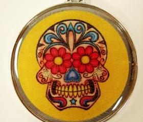 Floral Skull Yellow ID Tag