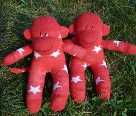 sock monkey, sock monkey doll, sock monkey baby, baby sock monkey, sock monkey twins, twin sock monkeys, red sock monkey, stars