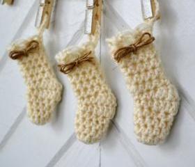 Mini Stocking Ornament-Wool-Creamy white