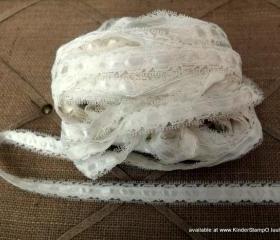3 yards - Satin Ribbon and Lace Trim - Marshmallow (Ivory)