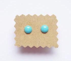 SALE - Small Blue Dome/Round Ear Stud Earrings - 925 Sterling Silver Earrings - gift under 10